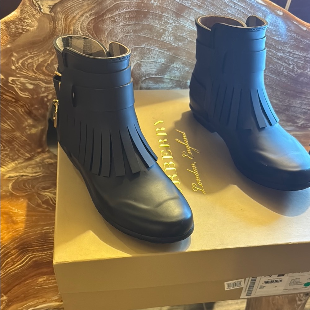 Authentic Burberry Black Fringe Ankle Boots
